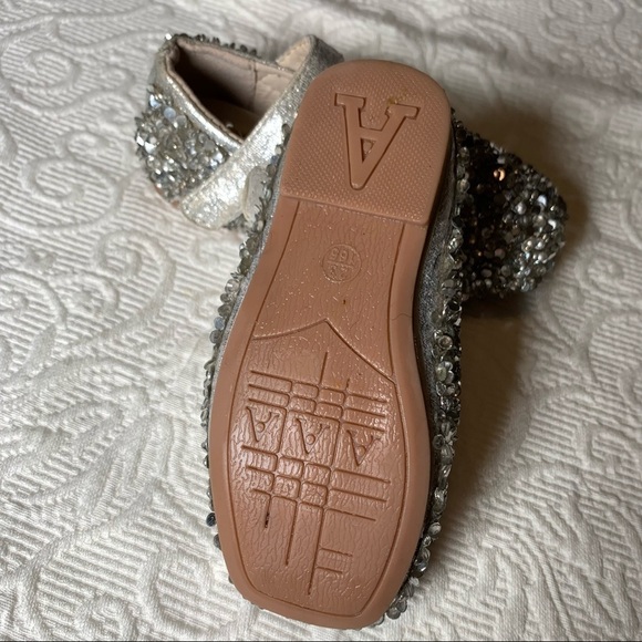 HSHTX sequin princess leather silver ballet flats with hook and loop ankle strap - Picture 7 of 10